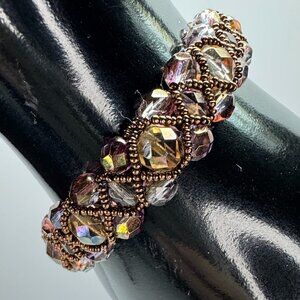 AB Glass Faceted Beads Bracelet with Copper Tone Metal Toggle Clasp & Seed Beads